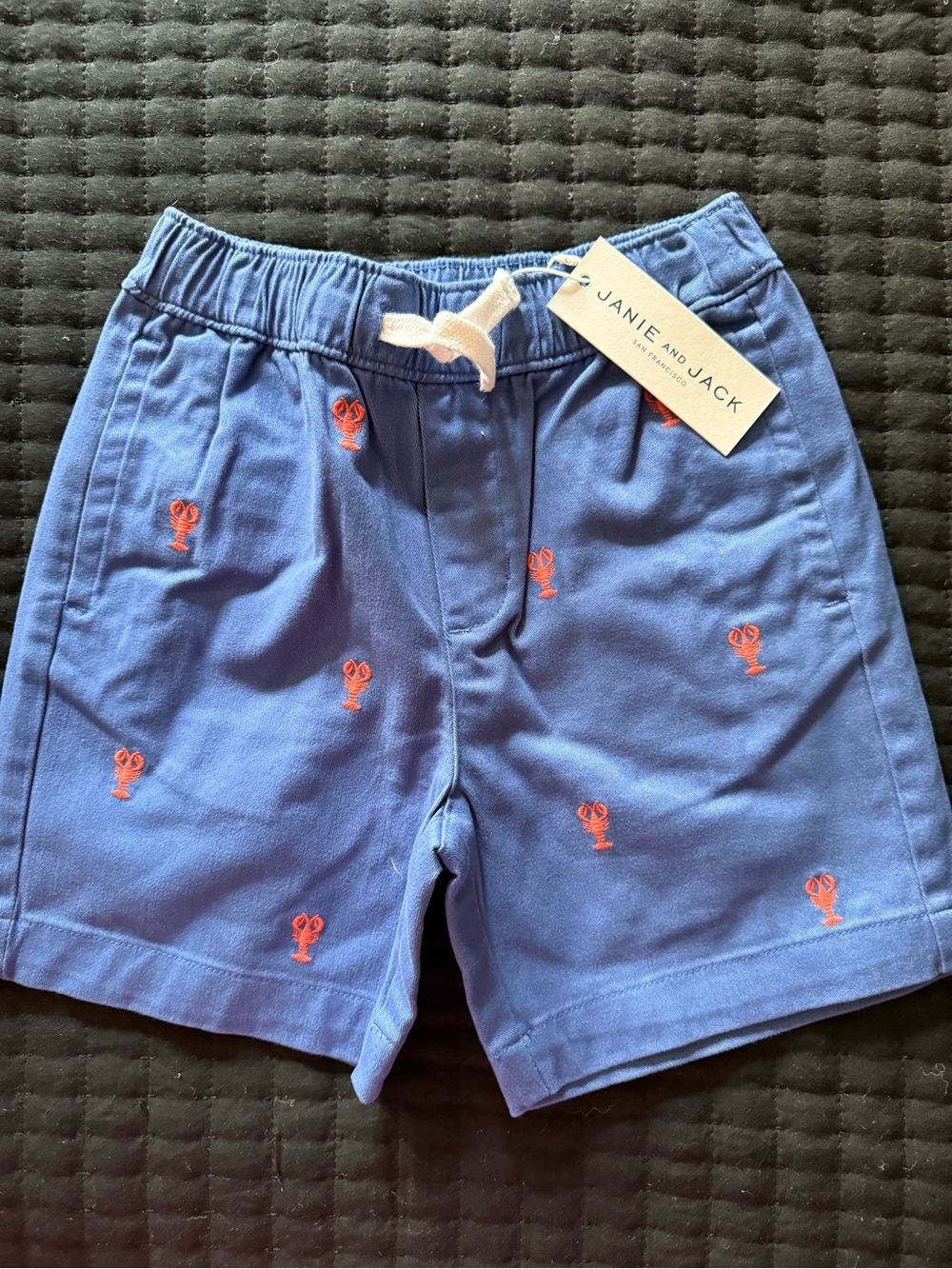 Janie and Jack Blue Shorts with Orange Lobster Embroidery